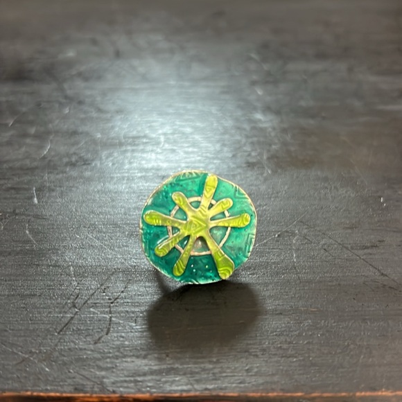 IKITA Paris ring silver toned tolurqoise green adjustable round circular - Picture 7 of 9